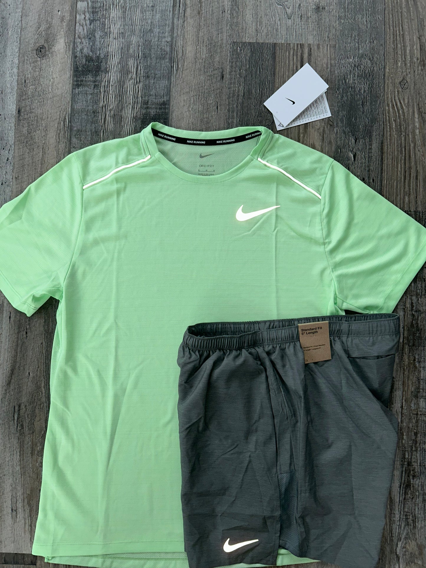 Nike miler set Vapour green with Grey challenger shorts