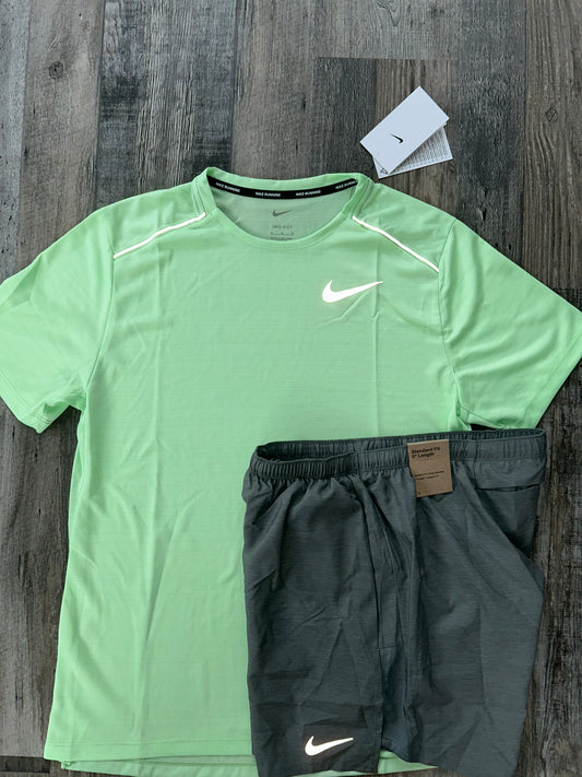 Nike miler set Vapour green with Grey challenger shorts